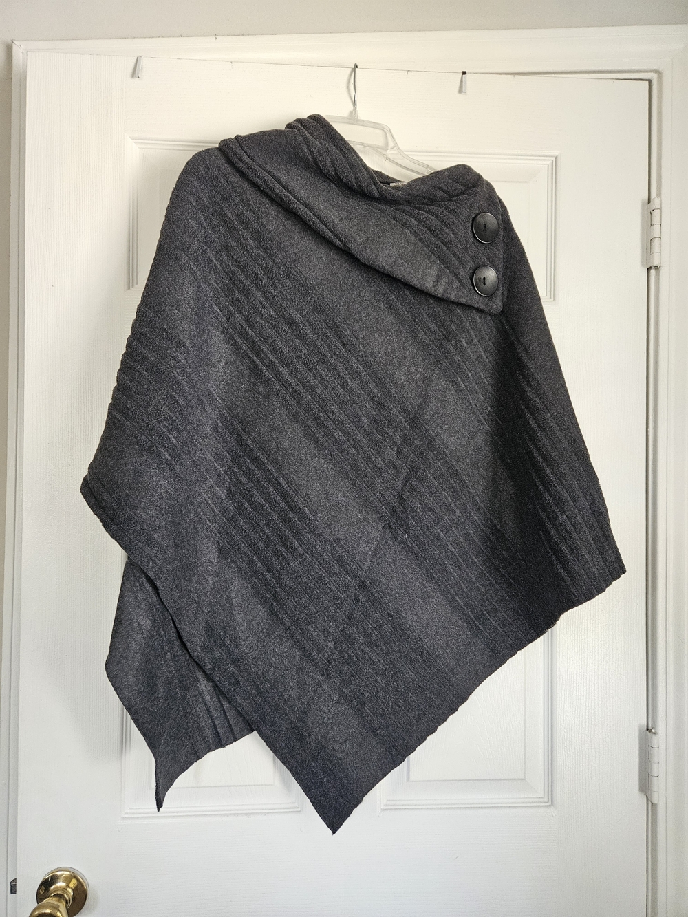 Moda Charcoal Gray Knit Poncho with Button Detail